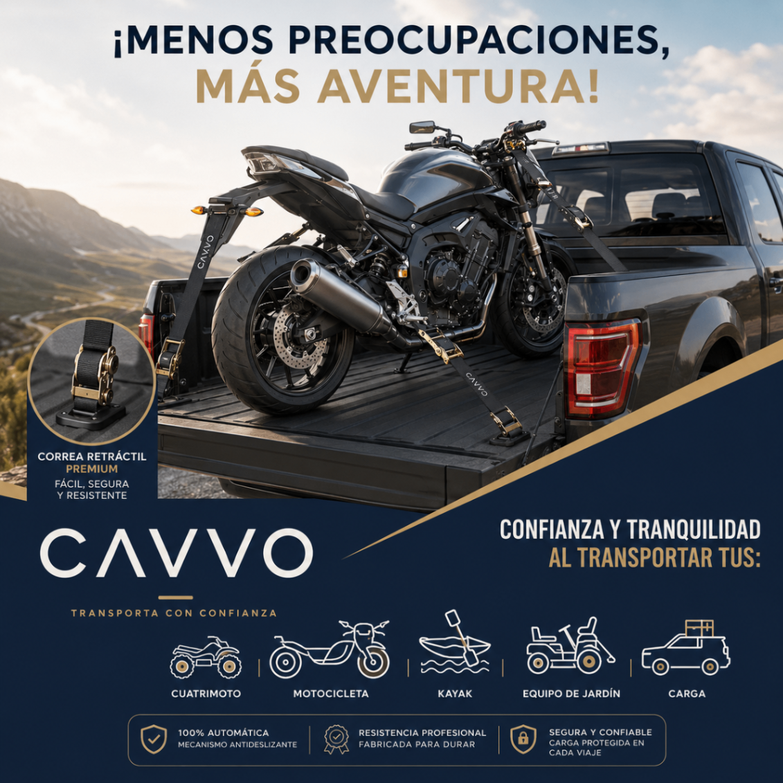 Cavvo en uso transportando motocicleta