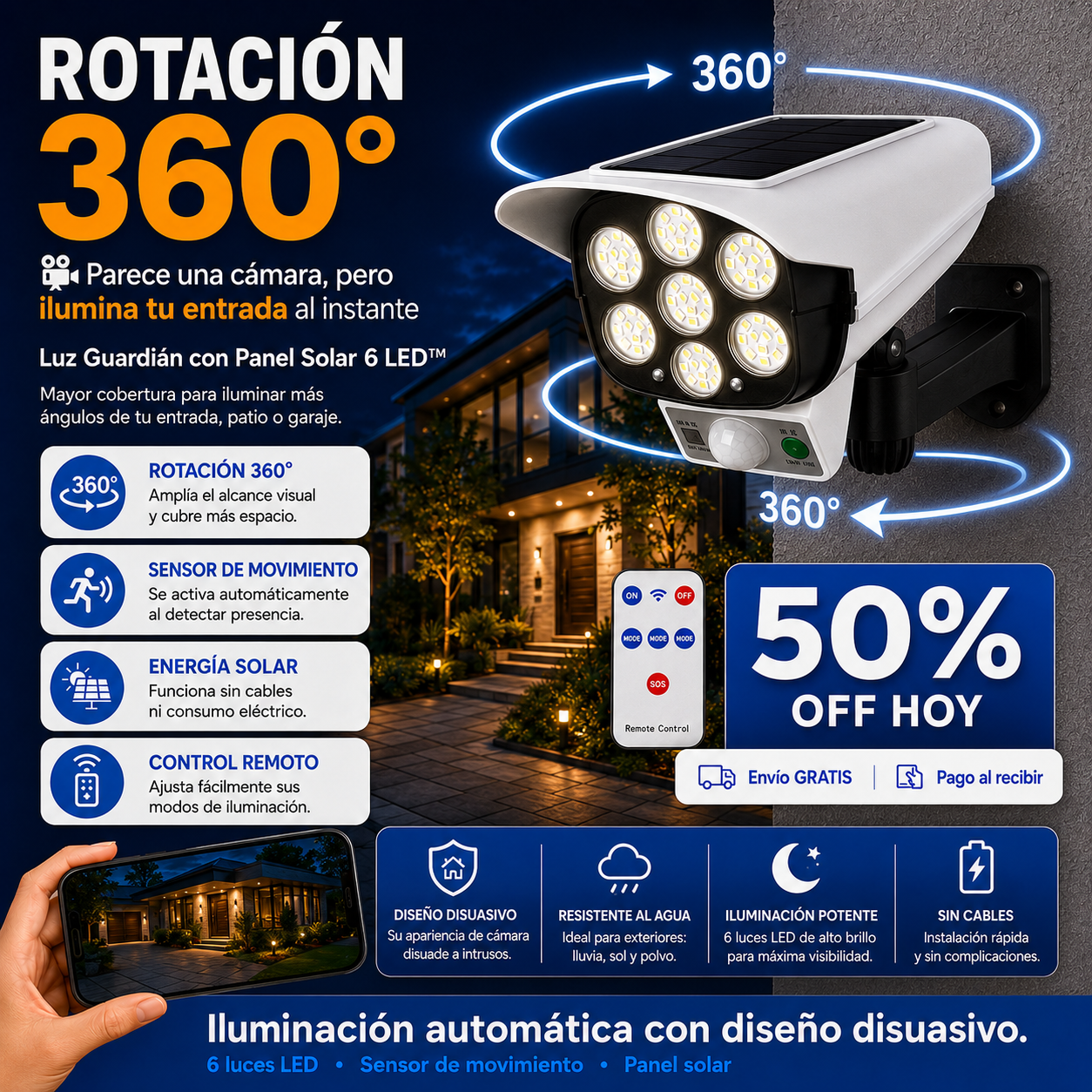 Luz Solar Exterior con Control Remoto